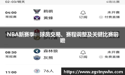 NBA新赛季：球员交易、赛程调整及关键比赛前瞻